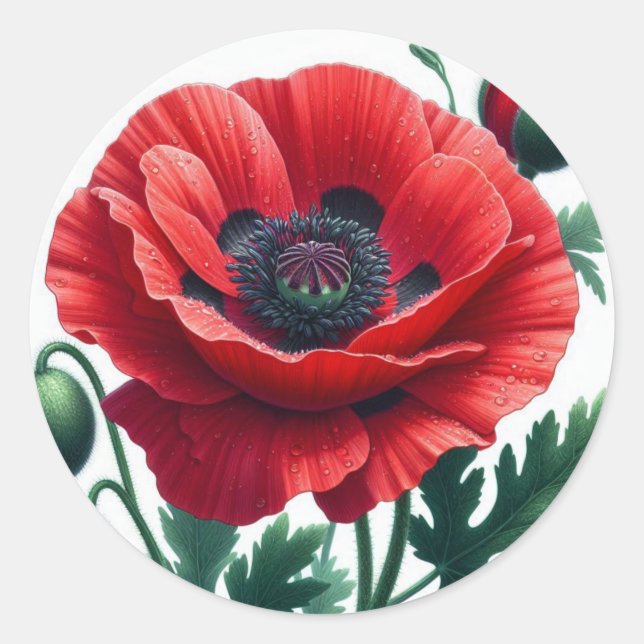 Adesivo Redondo Red Poppy Floral (Frente)