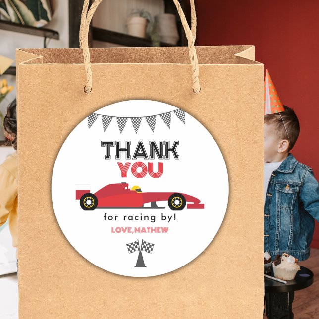Adesivo Redondo Red Race Car Birthday Any Birthday Party  (Criador carregado)