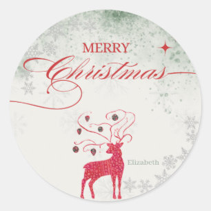 Adesivo Redondo Red Reindeer Silver Flocos de Neve Verde Natal