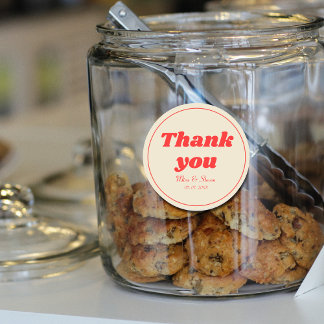 Adesivo Redondo Red Retro Vintage Tipografia obrigado de casamento