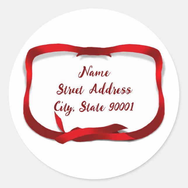 Adesivo Redondo Red Ribbon Gift Tag Christmas  (Frente)