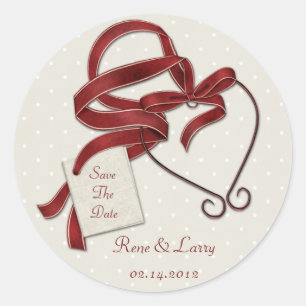 Adesivo Redondo Red Ribbon Heart Save The Date Sticker