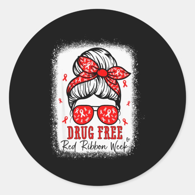 Adesivo Redondo Red Ribbon Week Awareness Coquette Drug Anti-drug  (Frente)