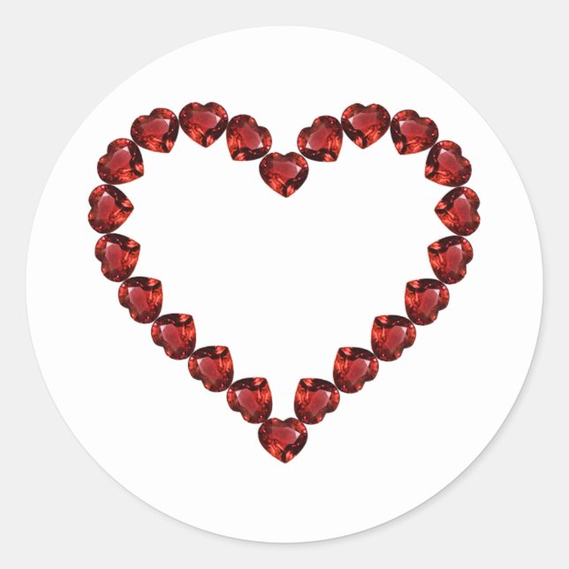 Adesivo Redondo Red Ruby Gemstone Heart (Frente)