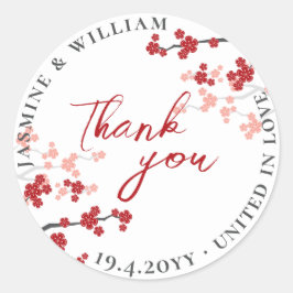 Adesivo Redondo Red Sakura Flowers Cherry Blossoms Casamento Asiát