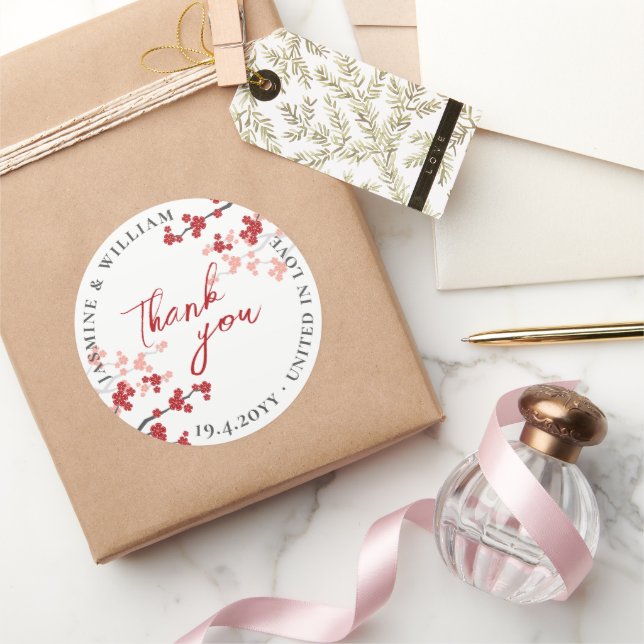 Adesivo Redondo Red Sakura Flowers Cherry Blossoms Casamento Asiát (Presentear)