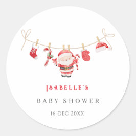 Adesivo Redondo Red Santa Baby Christmas Baby Shower Stickers
