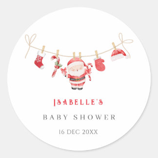 Adesivo Redondo Red Santa Baby Christmas Baby Shower Stickers