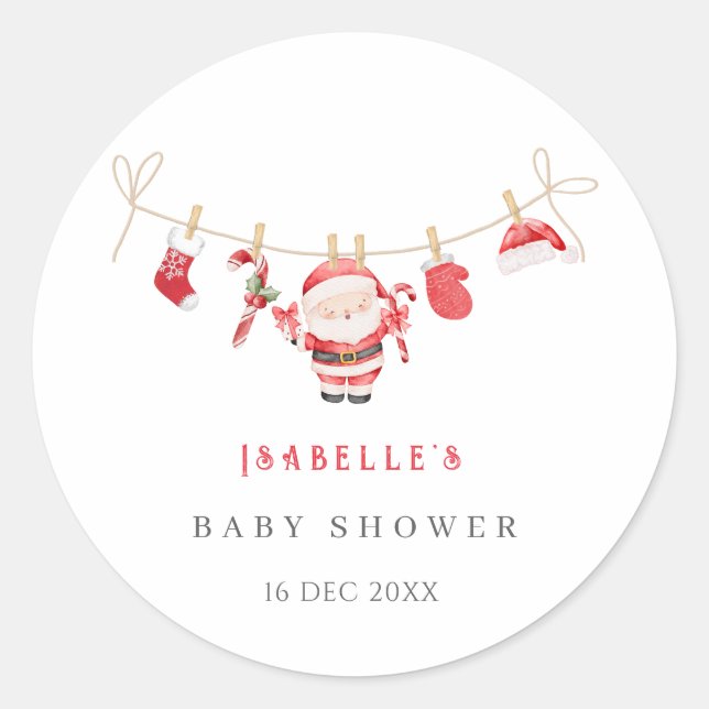 Adesivo Redondo Red Santa Baby Christmas Baby Shower Stickers (Frente)