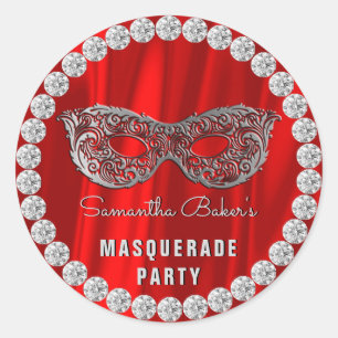 Adesivo Redondo Red Satin Diamantes do Mascarada Glam Birthday