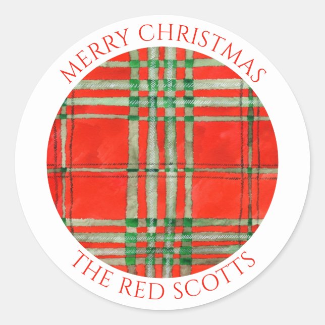 Adesivo Redondo RED SCOTT TARTAN Grandes selos redondos de envelop (Frente)