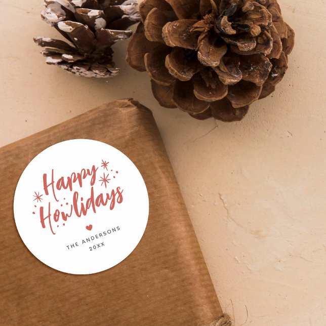 Adesivo Redondo Red Script Happy Howlidays Pet Natal (Criador carregado)