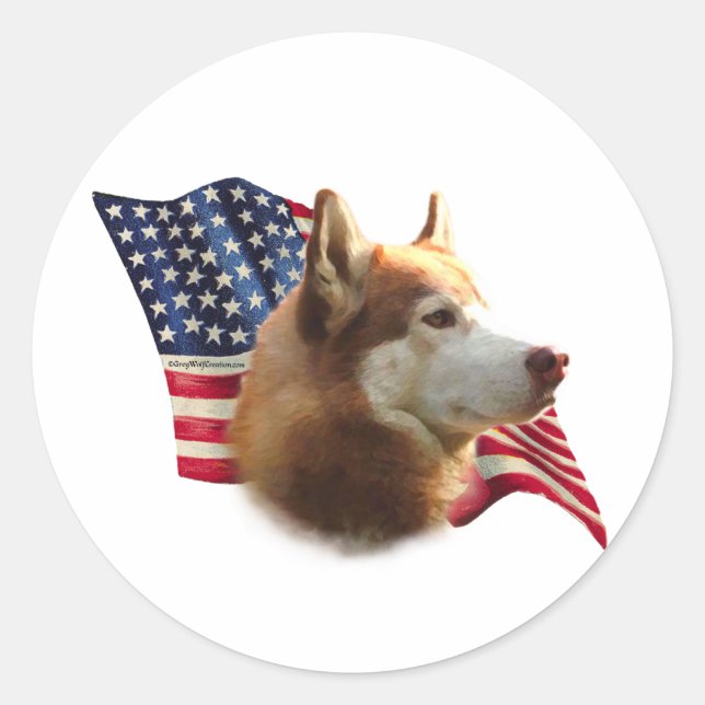 Adesivo Redondo Red Siberian Husky Flag - Sticker (Frente)