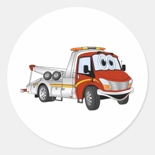 Adesivo Redondo Red Silver Cartoon Tow Truck (Frente)