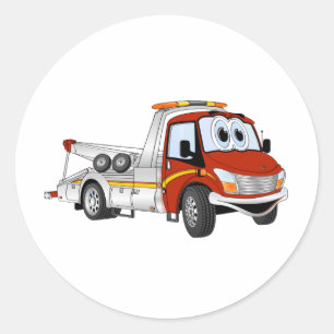 Adesivo Redondo Red Silver Cartoon Tow Truck