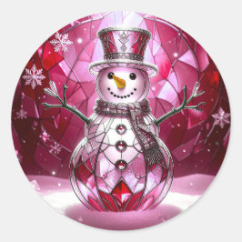 Adesivo Redondo Red Snowman Snowflakes Holiday Sticker