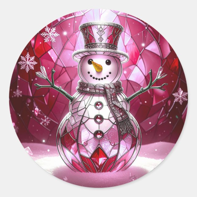 Adesivo Redondo Red Snowman Snowflakes Holiday Sticker (Frente)