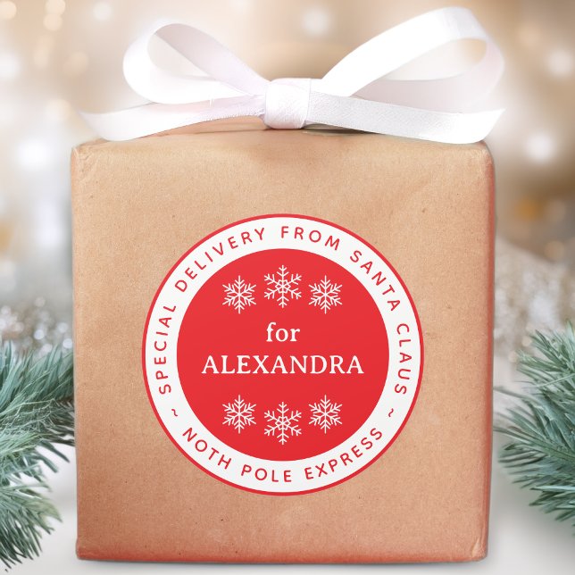 Adesivo Redondo Red Special Delivery from Santa North Pole Name (Criador carregado)