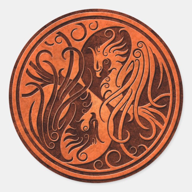Adesivo Redondo Red Stone Yin Yang Phoenix (Frente)