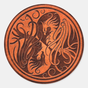 Adesivo Redondo Red Stone Yin Yang Phoenix