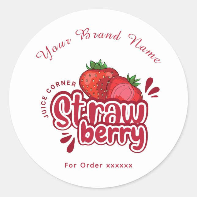 Adesivo Redondo Red Strawberry juice cornor Logo Sticker (Frente)