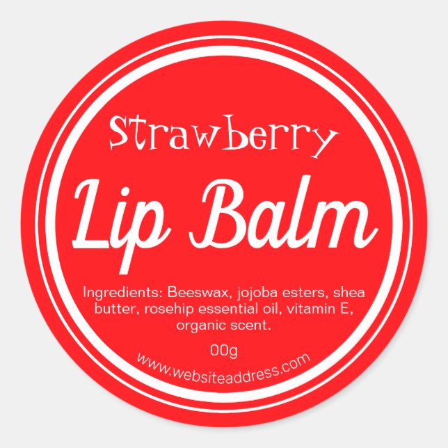 Adesivo Redondo Red Strawberry Lip Balm Pote Lable (Frente)