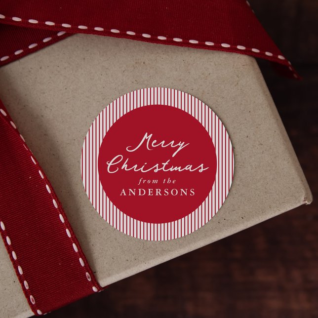 Adesivo Redondo Red Stripes Moderno Feliz Natal (Criador carregado)