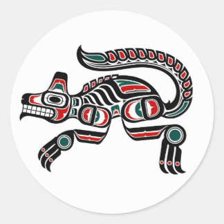 Adesivo Redondo Red Teal e Black Haida Spirit Wolf