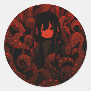 Adesivo Redondo Red Tentacle Horror Animy Girl