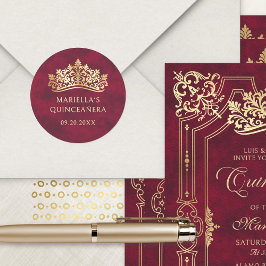 Adesivo Redondo Red Tiara Crown Elegante Quinceanera