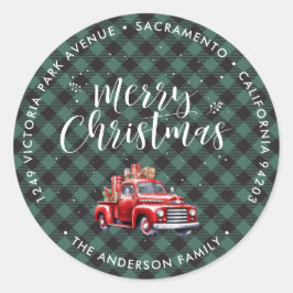 Adesivo Redondo Red Truck Green Christmas Return Labs