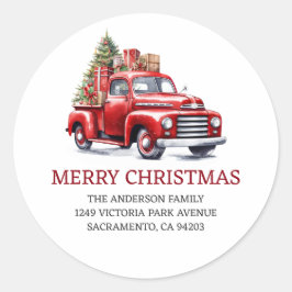 Adesivo Redondo Red Truck Merry Christmas Return Labs