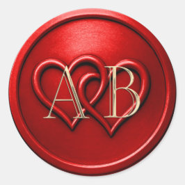 Adesivo Redondo Red Two Hearts Intertwined Monogram Wedding