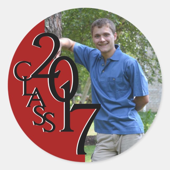 Adesivo Redondo Red Varsity 2017 Graduation Class com Foto (Frente)