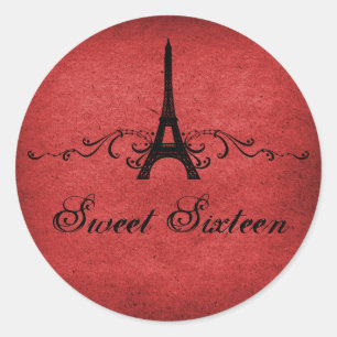 Adesivo Redondo Red Vintage French Flourish Sweet 16 Stickers