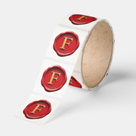 Adesivo Redondo Red wax seal with gold letter F stickers