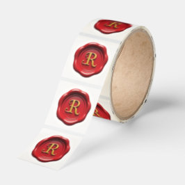 Adesivo Redondo Red wax seal with gold letter R stickers