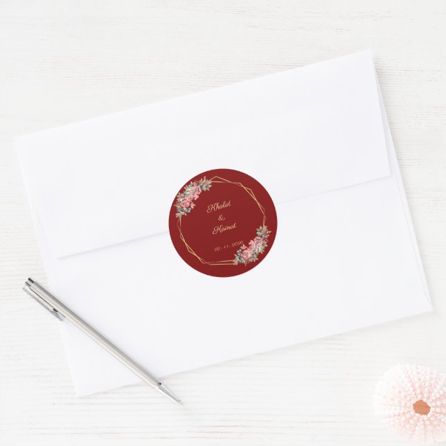 Adesivo Redondo Red wedding envelop seal favour stickers editable (Envelope)