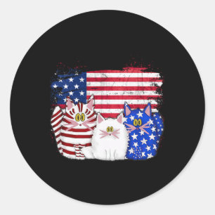 Adesivo Redondo Red White Blue Cats Usa Flag Firework 4 De Julho
