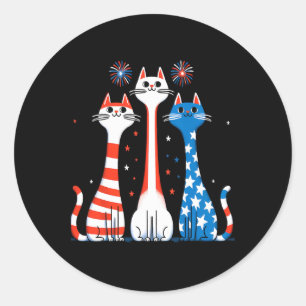 Adesivo Redondo Red White Blue Cats Usa Flag Firework 4 De Julho