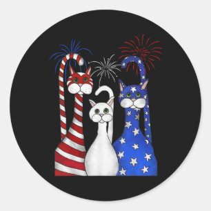 Adesivo Redondo Red White Blue Cats Usa Flag Firework 4 De Julho