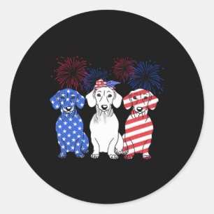 Adesivo Redondo Red White Blue Dachshund Dog Usa Flag Firework 4º