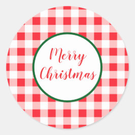 Adesivo Redondo Red White Check MERRY CHRISTMAS