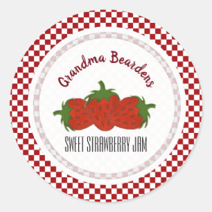 Adesivo Redondo Red White Checked Strawberry Personalised Labs