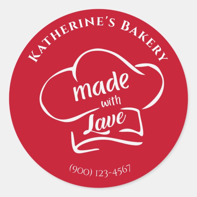 Adesivo Redondo Red White Chef Hade with Love Sticker (Frente)
