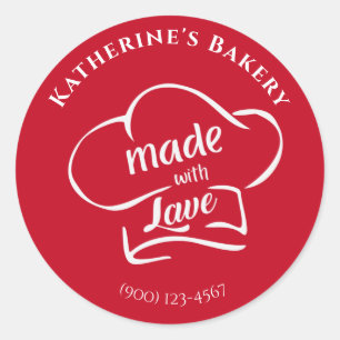 Adesivo Redondo Red White Chef Hade with Love Sticker