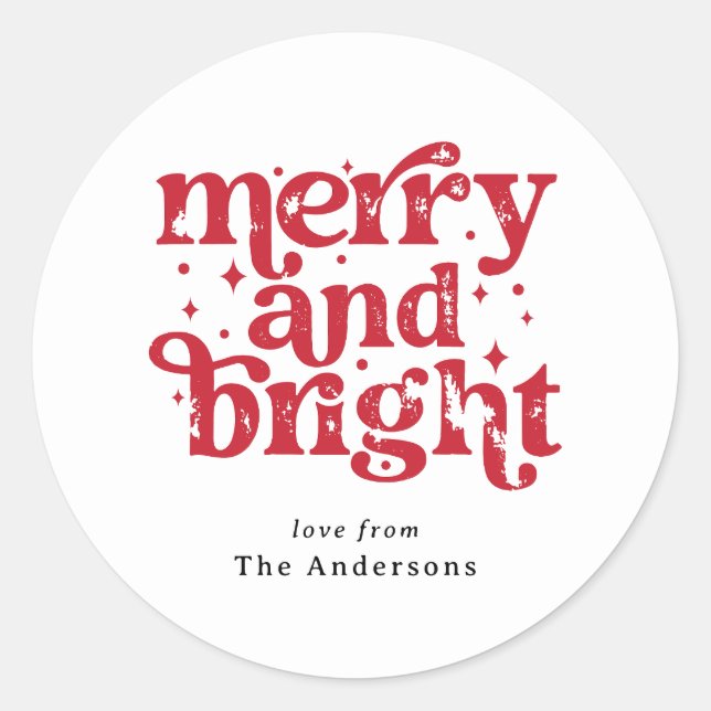 Adesivo Redondo Red & White Christmas Merry & Bright Personalized (Frente)