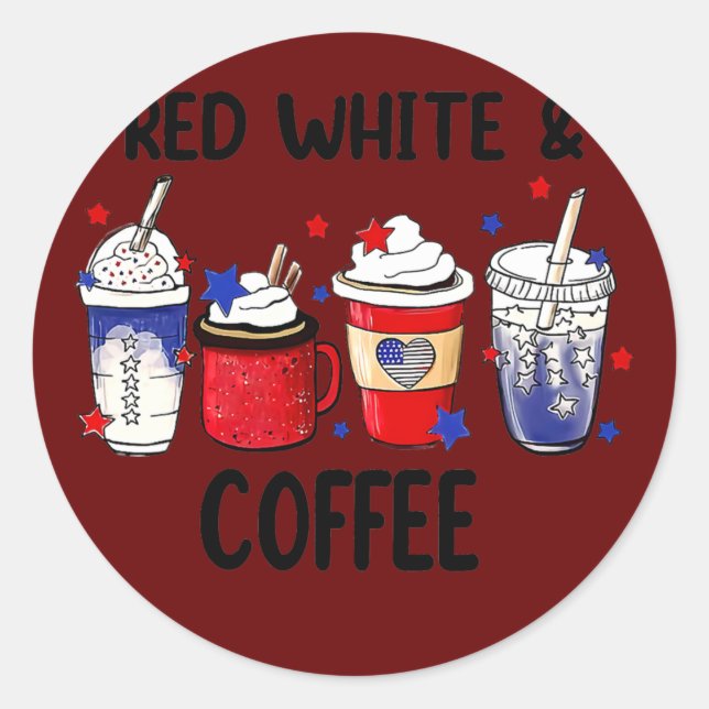 Adesivo Redondo Red White Coffee 4th Of July Coffee Lovers (Frente)