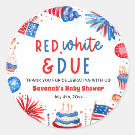 Adesivo Redondo Red, White & Due Gender Neutral Baby Shower