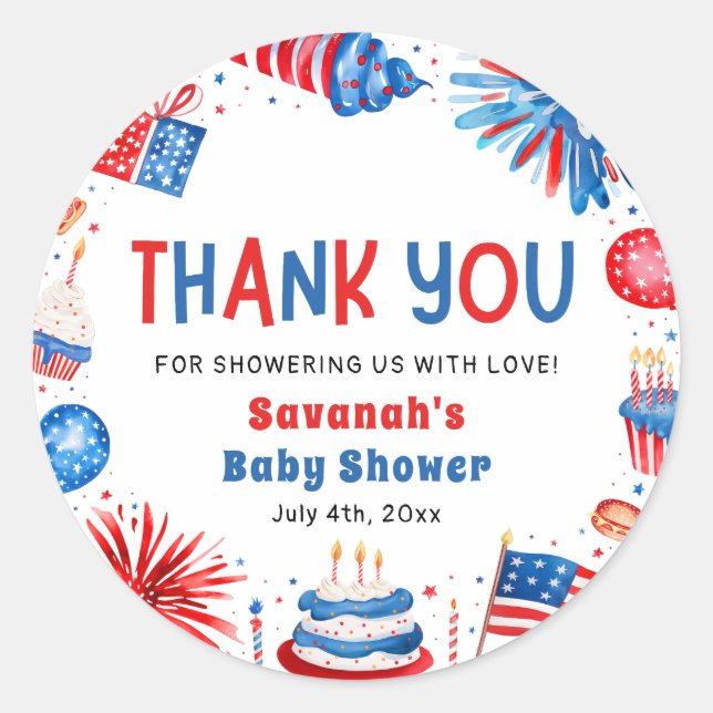 Adesivo Redondo Red, White & Due Gender Neutral Baby Shower (Frente)